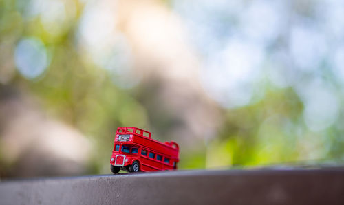 Close-up of toy car on table