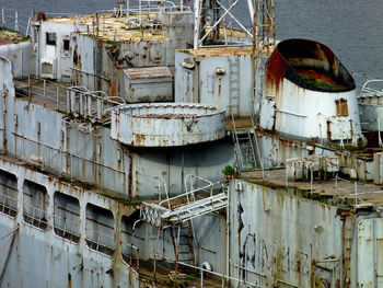 High angle view of abandoned boat in sea