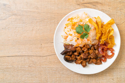 High angle view of food in plate on table