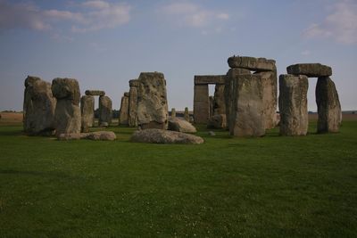 Built structure on landscape against sky