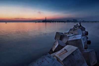 Scenic view of sea at sunset