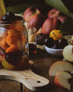 Close-up of fruits in bowl on table