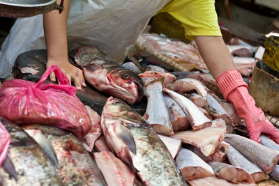 Full frame shot of fish for sale at market