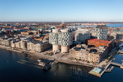 High angle view of city at waterfront