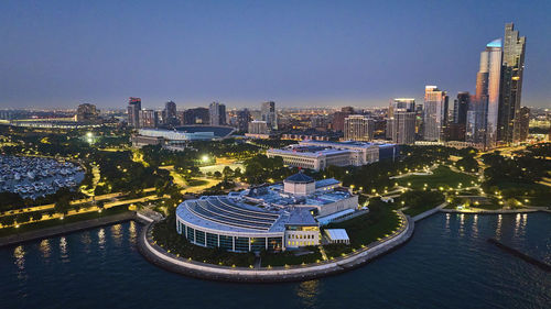 High angle view of city at night