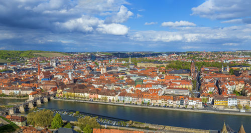 Panoramic view of historical center of wurzburg from marienberg fortress, germany