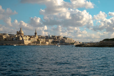 Sliema, malta - july 18, 2019. east coast of malta view from cruise ship