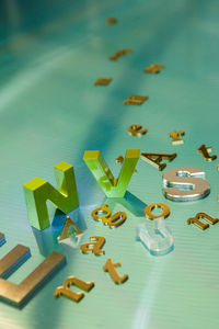 High angle view of toys on table