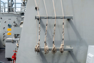 Close-up of chain hanging from boat