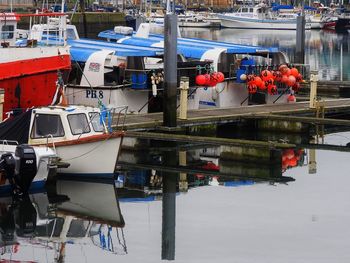 Boats moored at sutton harbor in city