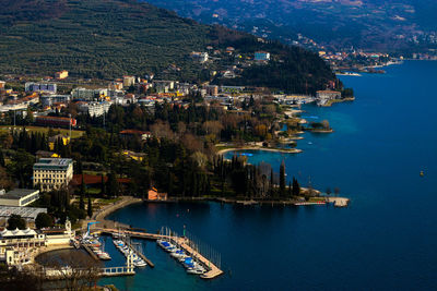 High angle view of city at waterfront