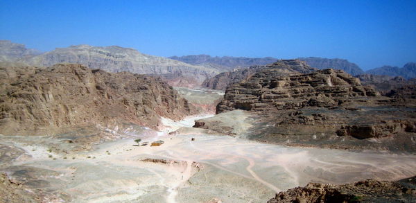 Scenic view of desert against blue sky
