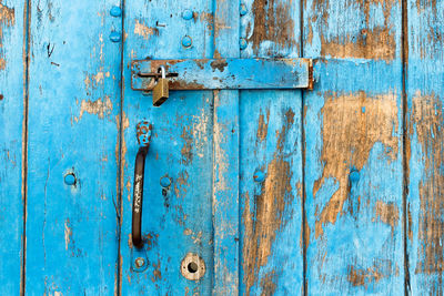 Full frame shot of blue wooden door