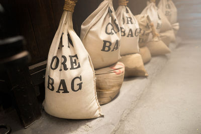 Close-up of text on table