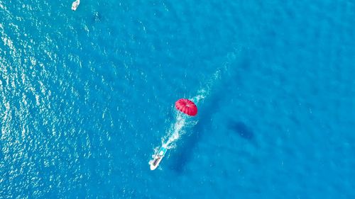 High angle view of person swimming in sea