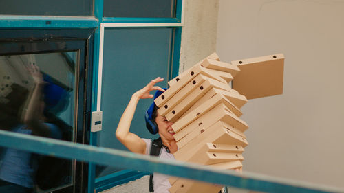 Low angle view of toy blocks