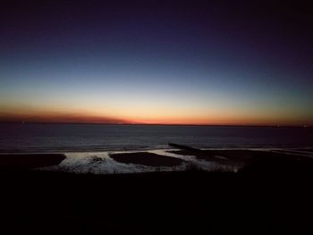 Scenic view of sea against clear sky during sunset