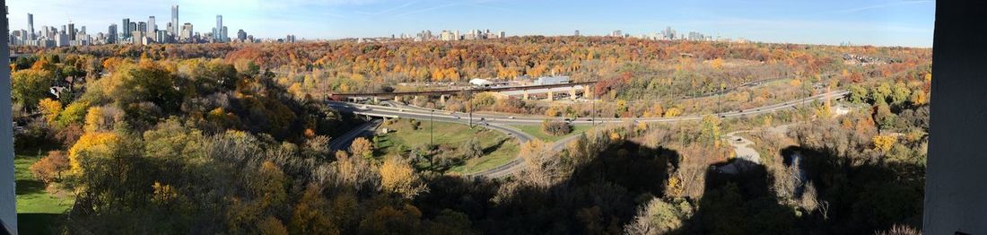 High angle view of trees against sky