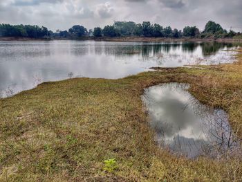 Scenic view of lake against sky