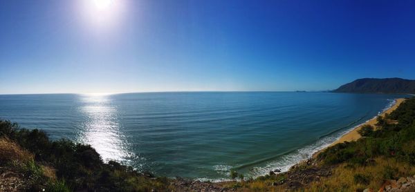 View of calm blue sea against clear sky