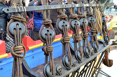 Close-up of ropes in a row at market