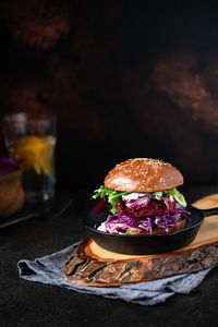 High angle view of food on table