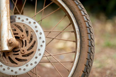 High angle view of bicycle wheel