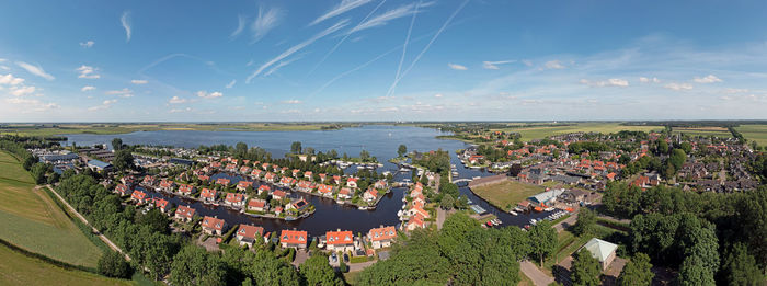 Aerial panorama from the village langweer in friesland the netherlands