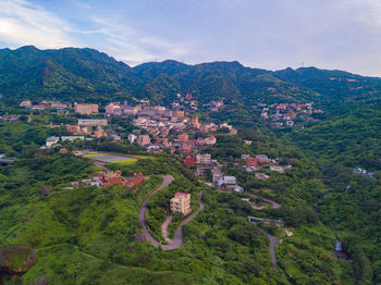 High angle view of townscape against sky