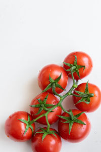 Close-up of cherries against white background