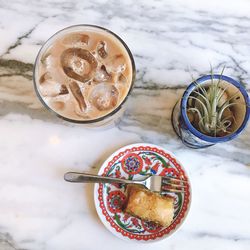 High angle view of coffee on table