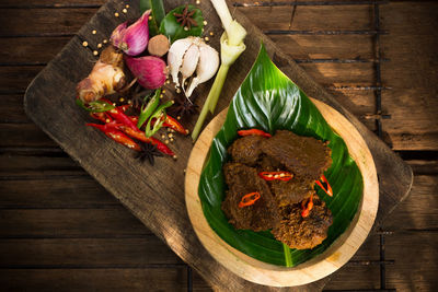 High angle view of food on table