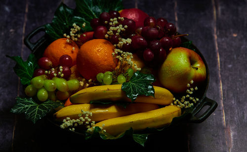 High angle view of fruits on table