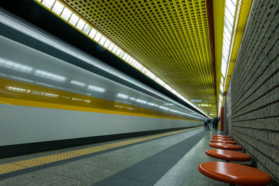 Blurred motion of train at subway station