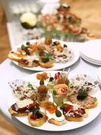 High angle view of food in plate on table