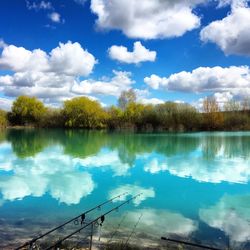 Scenic view of lake against cloudy sky