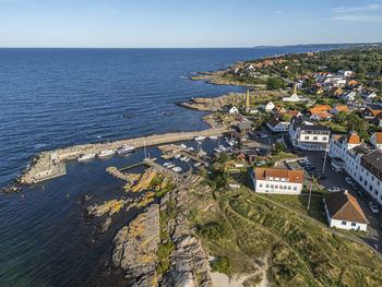Aerial photo of sandvig town, bornholm, denmark