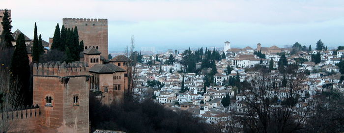 Early morning view of albahicín neighborhood and part of alhambra, in granada