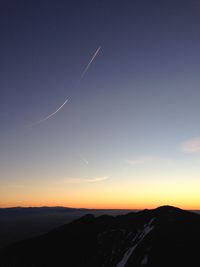 Scenic view of silhouette mountain against sky during sunset