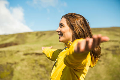 Beautiful traveler woman in iceland