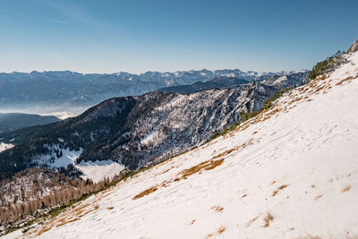 Scenic view of mountains against clear sky