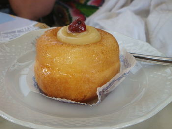 Close-up of dessert in plate on table