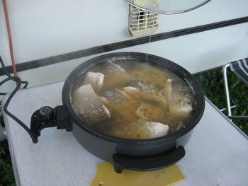 High angle view of bread in container