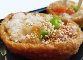 Close-up of burger in plate