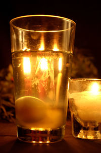 Close-up of beer glass on table