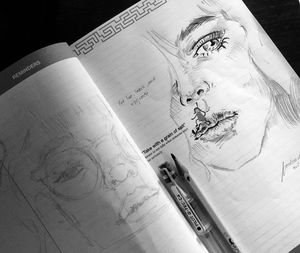 High angle view of pen on table