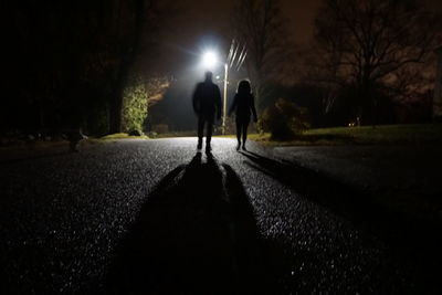 Silhouette people on road at night