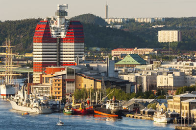 Ships moored at coast