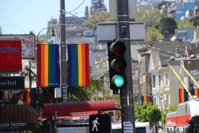 Traffic signal on road in city