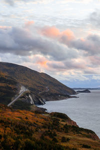 Cap rouge at sunset along the cabot trail, cape breton highlands national park, nova scotia, canada
